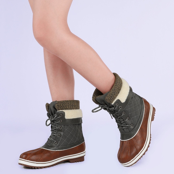 Mid Calf Lace Up Snow Boots - TAN KHAKI - 1